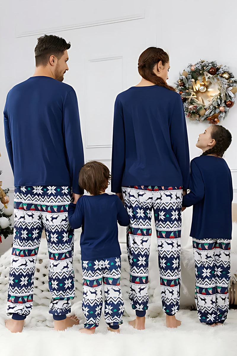 Laden Sie das Bild in den Galerie-Viewer, Marineblauer Rentier Bedruckter Weihnachtsfamilien-Pyjama