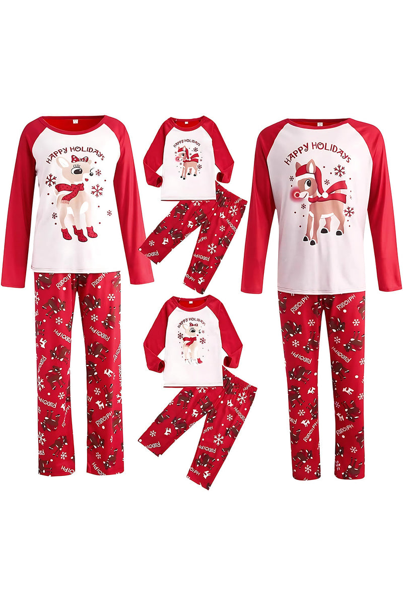 Laden Sie das Bild in den Galerie-Viewer, Rote Tiere Bedruckte Langärmelige Weihnachtspyjamas Passend für Familien