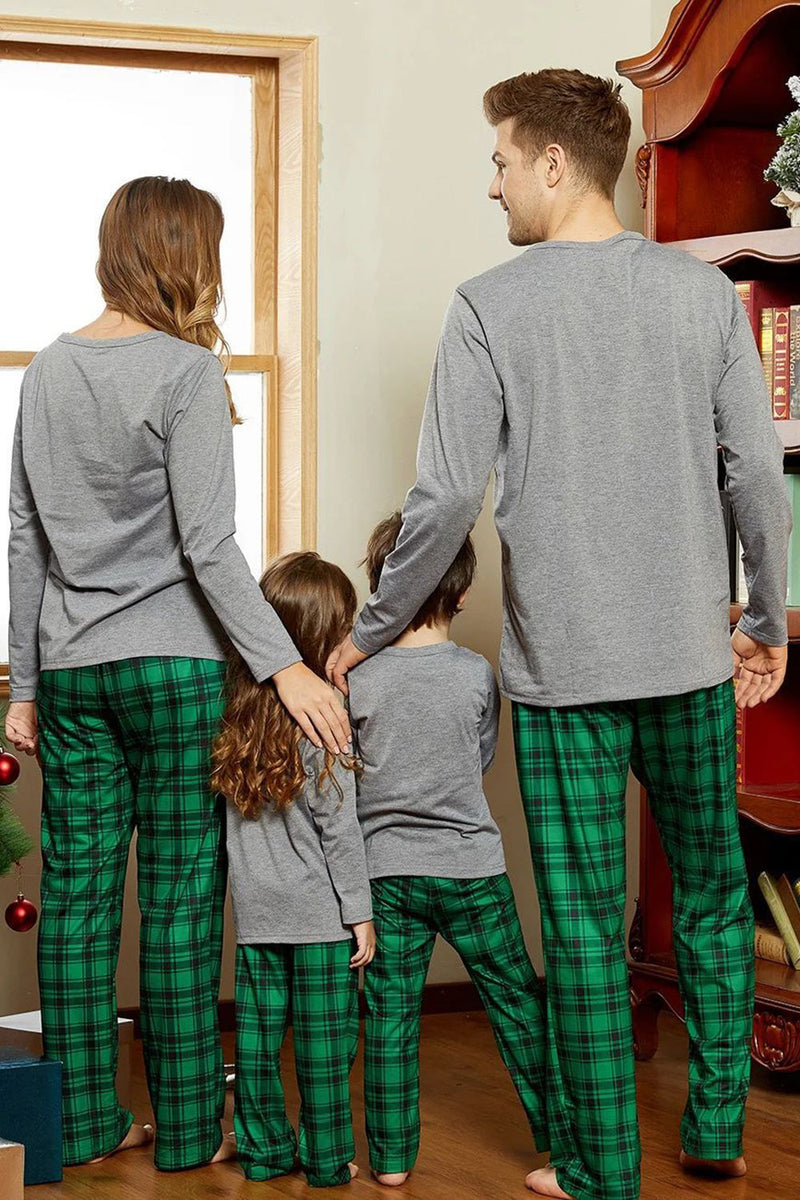 Laden Sie das Bild in den Galerie-Viewer, Grau Grün Karodruck Weihnachten Familie Passendes Pyjama-Set