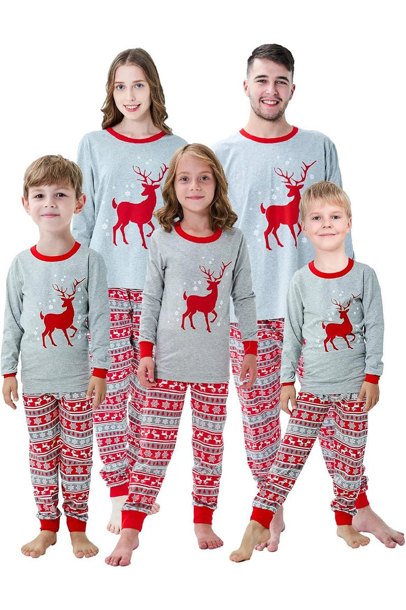 Laden Sie das Bild in den Galerie-Viewer, Grau Rot Streifen Elch Druck Weihnachten Familie Passendes Pyjama-Set