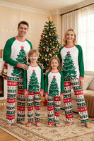 Laden Sie das Bild in den Galerie-Viewer, Familienpyjama-Sets 2-teilige Grüne Rundhals Weihnachtsbaumbedruckung