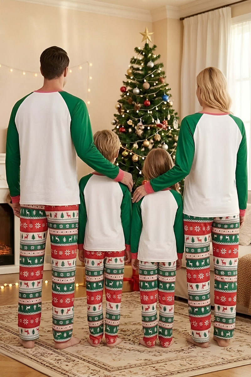 Laden Sie das Bild in den Galerie-Viewer, Familienpyjama-Sets 2-teilige Grüne Rundhals Weihnachtsbaumbedruckung