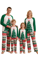 Laden Sie das Bild in den Galerie-Viewer, Familienpyjama-Sets 2-teilige Grüne Rundhals Weihnachtsbaumbedruckung