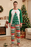 Laden Sie das Bild in den Galerie-Viewer, Familienpyjama-Sets 2-teilige Grüne Rundhals Weihnachtsbaumbedruckung