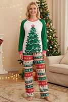 Laden Sie das Bild in den Galerie-Viewer, Familienpyjama-Sets 2-teilige Grüne Rundhals Weihnachtsbaumbedruckung