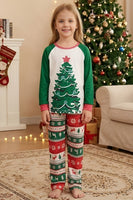 Laden Sie das Bild in den Galerie-Viewer, Familienpyjama-Sets 2-teilige Grüne Rundhals Weihnachtsbaumbedruckung