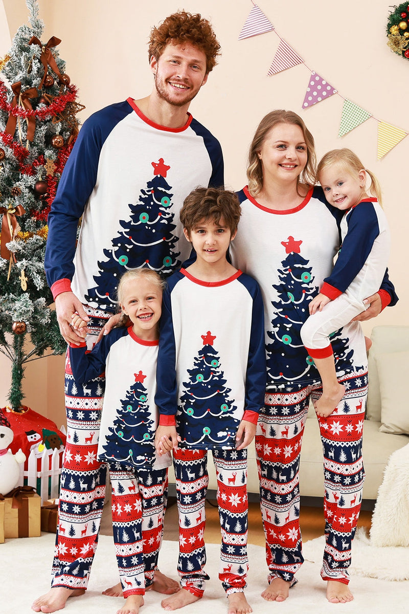 Laden Sie das Bild in den Galerie-Viewer, Familienpyjama-Sets 2-teilige Grüne Rundhals Weihnachtsbaumbedruckung