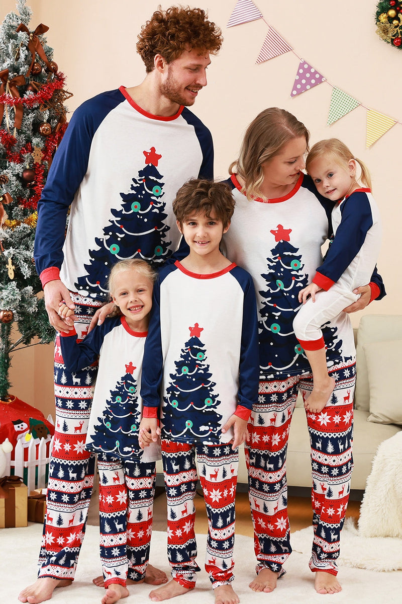 Laden Sie das Bild in den Galerie-Viewer, Familienpyjama-Sets 2-teilige Grüne Rundhals Weihnachtsbaumbedruckung