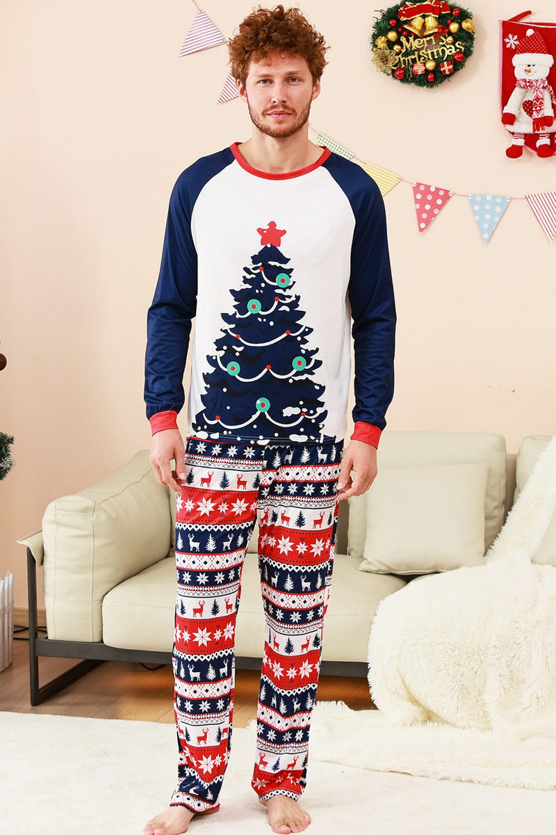 Laden Sie das Bild in den Galerie-Viewer, Familienpyjama-Sets 2-teilige Grüne Rundhals Weihnachtsbaumbedruckung
