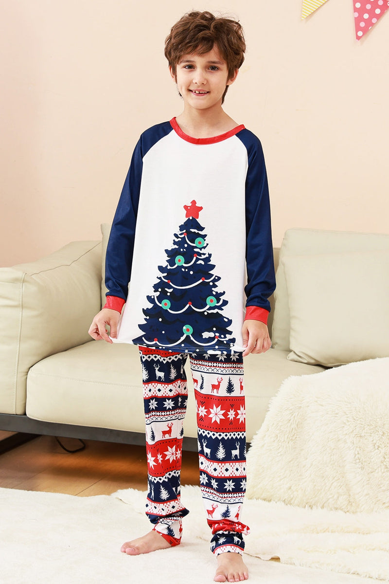 Laden Sie das Bild in den Galerie-Viewer, Familienpyjama-Sets 2-teilige Grüne Rundhals Weihnachtsbaumbedruckung