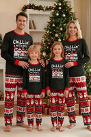 Laden Sie das Bild in den Galerie-Viewer, Schwarzer Roter Snowman Fair Isle Muster Rundhals Familienpyjama-Sets