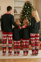 Laden Sie das Bild in den Galerie-Viewer, Schwarzer Roter Snowman Fair Isle Muster Rundhals Familienpyjama-Sets