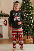 Laden Sie das Bild in den Galerie-Viewer, Schwarzer Roter Snowman Fair Isle Muster Rundhals Familienpyjama-Sets