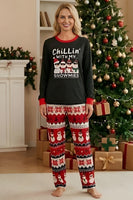 Laden Sie das Bild in den Galerie-Viewer, Schwarzer Roter Snowman Fair Isle Muster Rundhals Familienpyjama-Sets