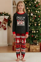 Laden Sie das Bild in den Galerie-Viewer, Schwarzer Roter Snowman Fair Isle Muster Rundhals Familienpyjama-Sets