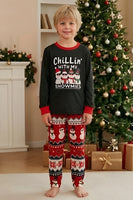 Laden Sie das Bild in den Galerie-Viewer, Schwarzer Roter Snowman Fair Isle Muster Rundhals Familienpyjama-Sets