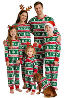 Laden Sie das Bild in den Galerie-Viewer, Green Red Fair Isle Muster Rundhals Familien-Pyjama-Sets mit langen Ärmeln
