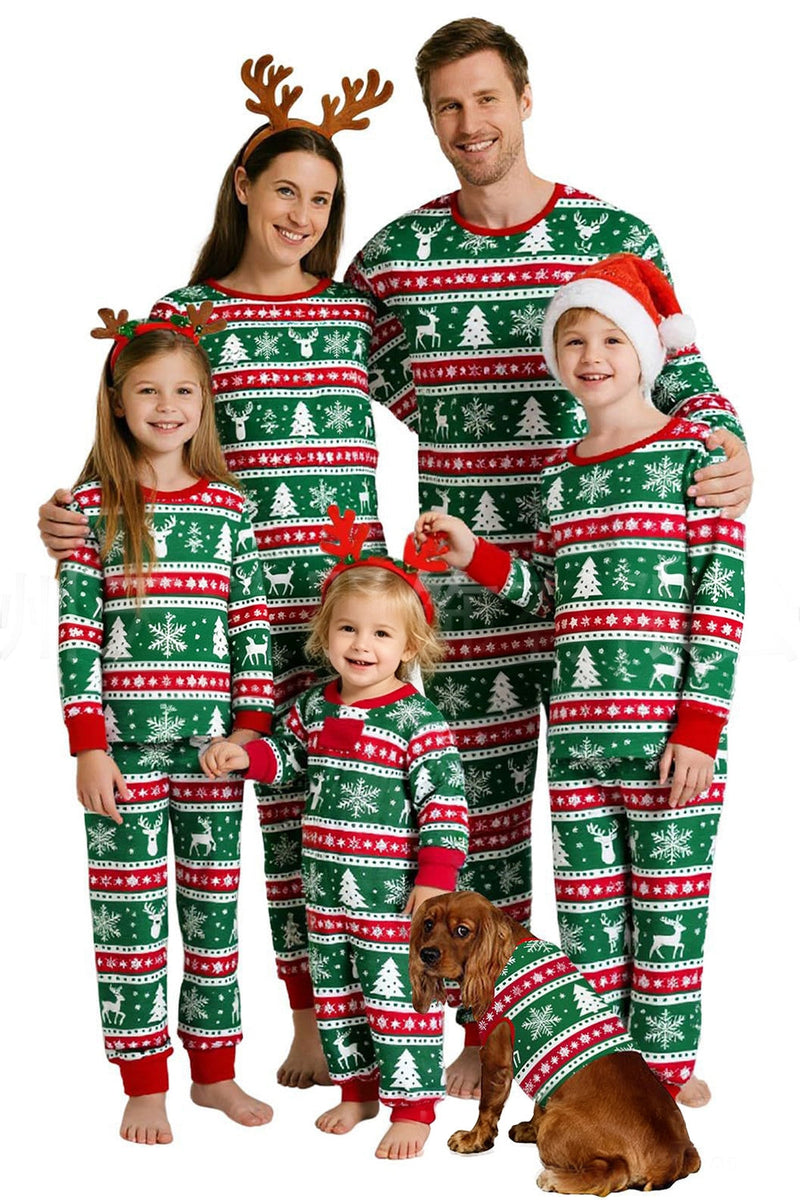 Laden Sie das Bild in den Galerie-Viewer, Green Red Fair Isle Muster Rundhals Familien-Pyjama-Sets mit langen Ärmeln