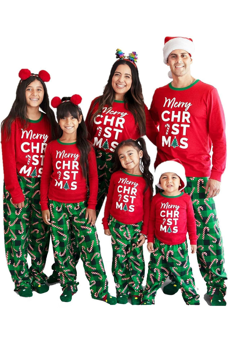 Laden Sie das Bild in den Galerie-Viewer, Grün-rotes Weihnachtsbedrucktes Passendes Familienpyjama-Set