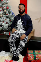 Laden Sie das Bild in den Galerie-Viewer, Marineblaues Weihnachtlich bedrucktes Familien-Outfit Passendes Schlafanzug-Set