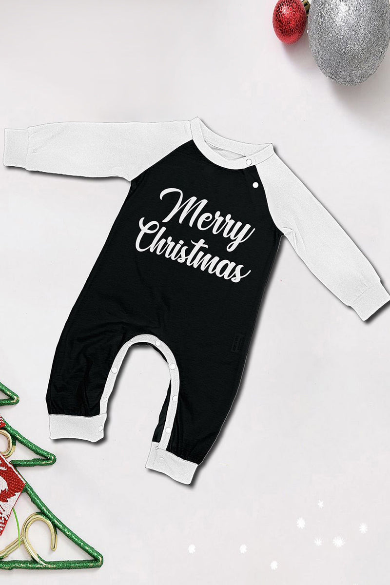 Laden Sie das Bild in den Galerie-Viewer, Schwarzes Langärmliges Weihnachtsbedrucktes Familien Schlafanzugset mit passendem Kleidungsmuster