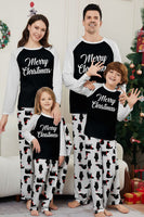 Laden Sie das Bild in den Galerie-Viewer, Schwarzes Langärmliges Weihnachtsbedrucktes Familien Schlafanzugset mit passendem Kleidungsmuster