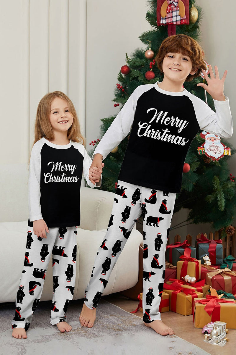 Laden Sie das Bild in den Galerie-Viewer, Schwarzes Langärmliges Weihnachtsbedrucktes Familien Schlafanzugset mit passendem Kleidungsmuster
