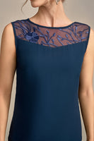 Laden Sie das Bild in den Galerie-Viewer, 3-teilige Marineblaue Chiffon Langarm Chorhosenanzüge