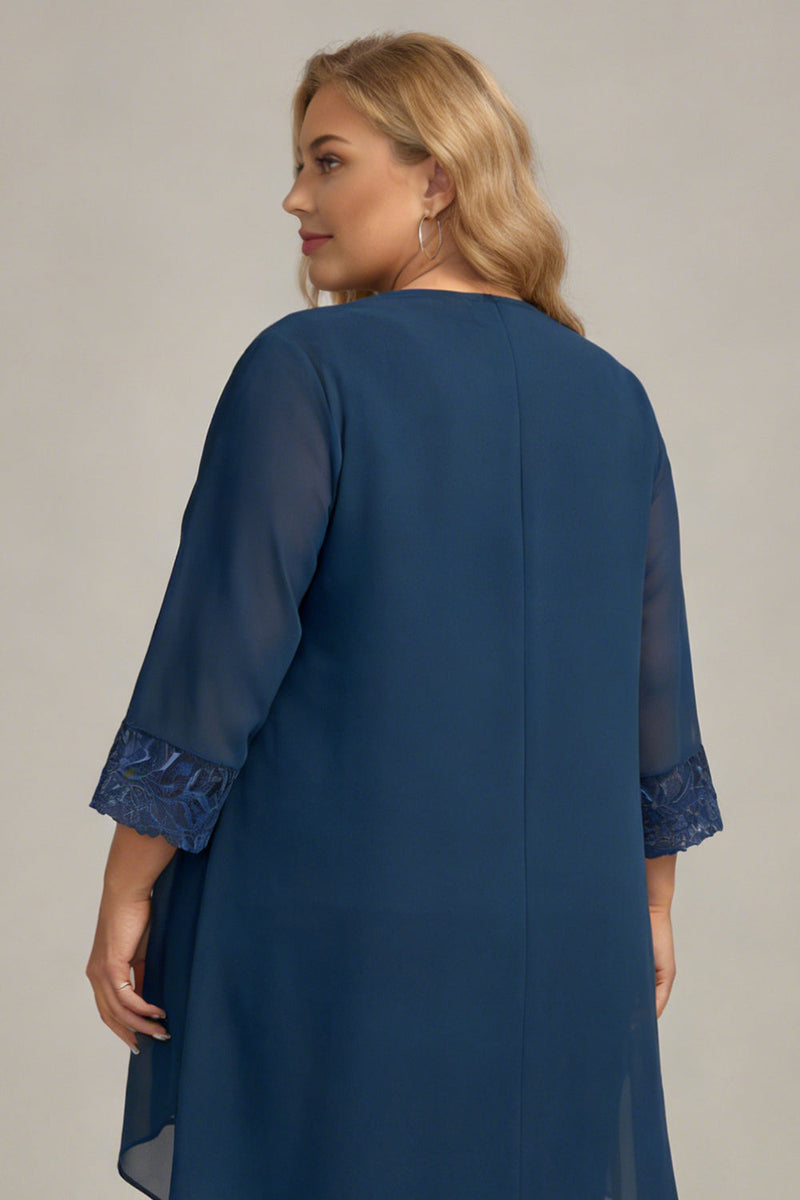 Laden Sie das Bild in den Galerie-Viewer, Marineblaues 3-teilige Langärmel Plus-Size Brautmutter Hosenanzüge