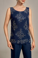 Laden Sie das Bild in den Galerie-Viewer, Marineblaue Dreiteilige Bestickte Chorhosenanzüge