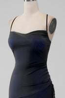 Laden Sie das Bild in den Galerie-Viewer, Blaue Meerjungfrau Spaghettiträger Langes Brautjungfernkleid mit Schlitz