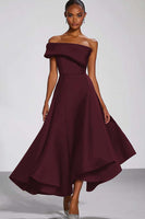 Laden Sie das Bild in den Galerie-Viewer, Eine Schulter Marineblaues Partykleid aus Satin