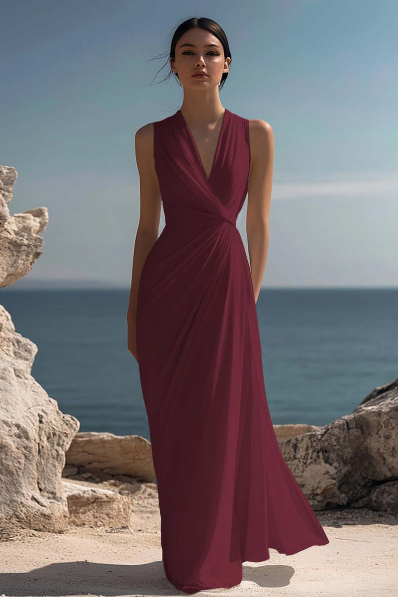 Laden Sie das Bild in den Galerie-Viewer, Weißes Langes Standesamtkleid mit V-Ausschnitt und Rüschen