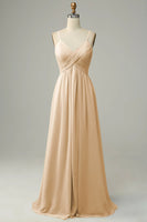 Laden Sie das Bild in den Galerie-Viewer, Spaghettiträger Ärmelloses Staubiges Salbei Brautjungfernkleid