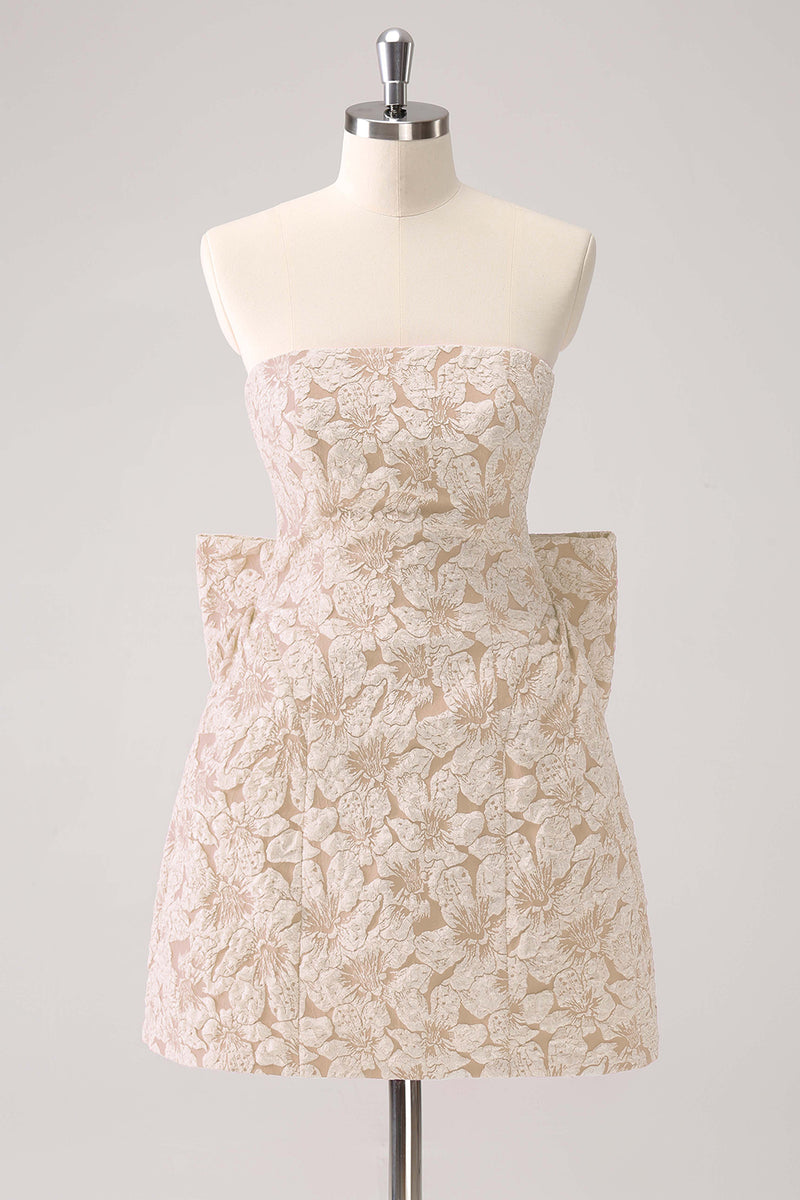 Laden Sie das Bild in den Galerie-Viewer, Fuchsia A Linie Blumen trägerloses kurzes Abiballkleid mit Schleife