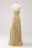 Laden Sie das Bild in den Galerie-Viewer, Tahiti Spaghettiträger Chiffon Langes Brautjungfernkleid mit Rüschen