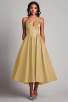 Laden Sie das Bild in den Galerie-Viewer, Rotes Teelänge A-Linie Satin Partykleid