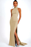 Laden Sie das Bild in den Galerie-Viewer, Himmelblaues Neckholder Satin Meerjungfrauen Ballkleid mit Schlitz