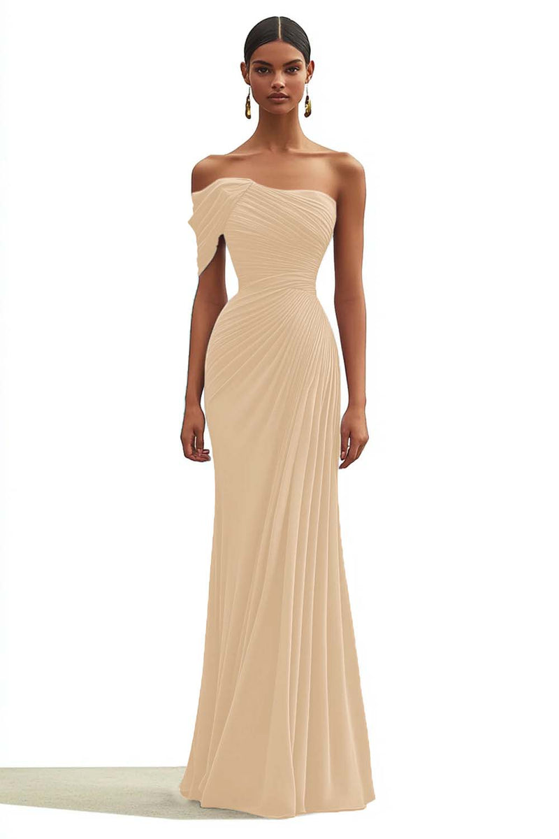 Laden Sie das Bild in den Galerie-Viewer, Meerjungfrau Dunkelgrünes Einschulteriges Plissiertes Langes Abendkleid