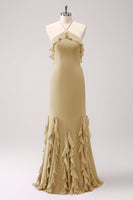 Laden Sie das Bild in den Galerie-Viewer, Neckholder Tahiti Meerjungfrau Chiffon Brautjungfernkleid mit Rüschen