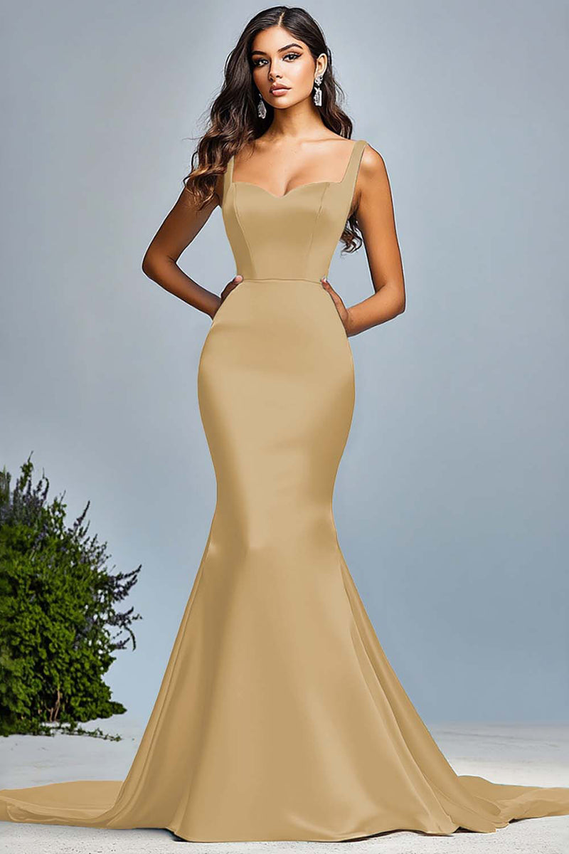 Laden Sie das Bild in den Galerie-Viewer, Satin Dunkelgrünes Meerjungfrau Langes Ballkleid