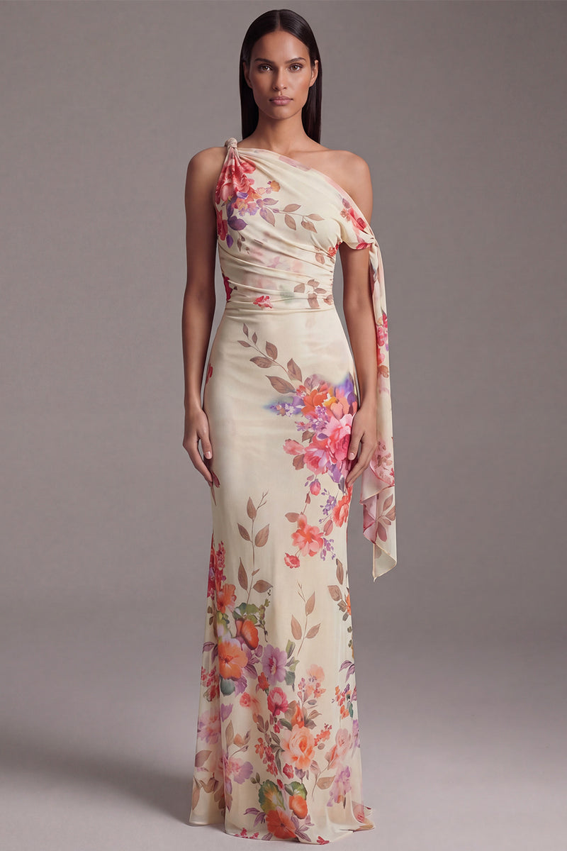 Laden Sie das Bild in den Galerie-Viewer, Schwarzes Asymmetrisches Meerjungfrauen Blumen Ballkleid