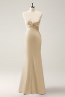 Laden Sie das Bild in den Galerie-Viewer, Rosa Meerjungfrau V-Ausschnitt Satin Langes Brautjungfernkleid