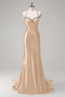 Laden Sie das Bild in den Galerie-Viewer, Glitzerndes Dunkelgrünes Meerjungfrauen Neckholder Pailletten Ballkleid