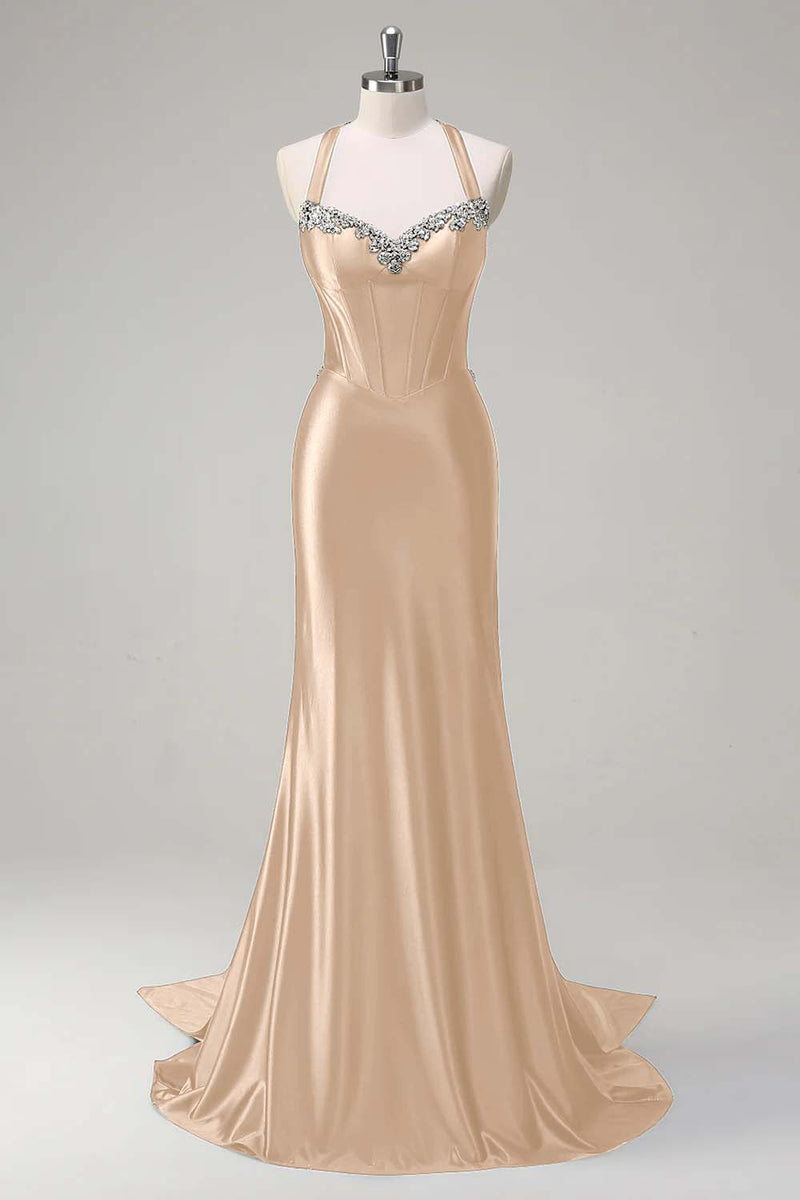 Laden Sie das Bild in den Galerie-Viewer, Glitzerndes Dunkelgrünes Meerjungfrauen Neckholder Pailletten Ballkleid