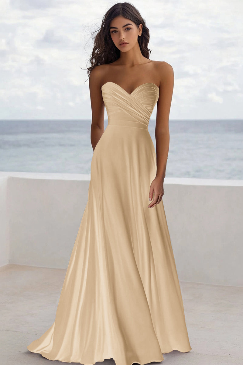 Laden Sie das Bild in den Galerie-Viewer, Trägerloses Burgundy Abendkleid in A-Linie mit Rüschen