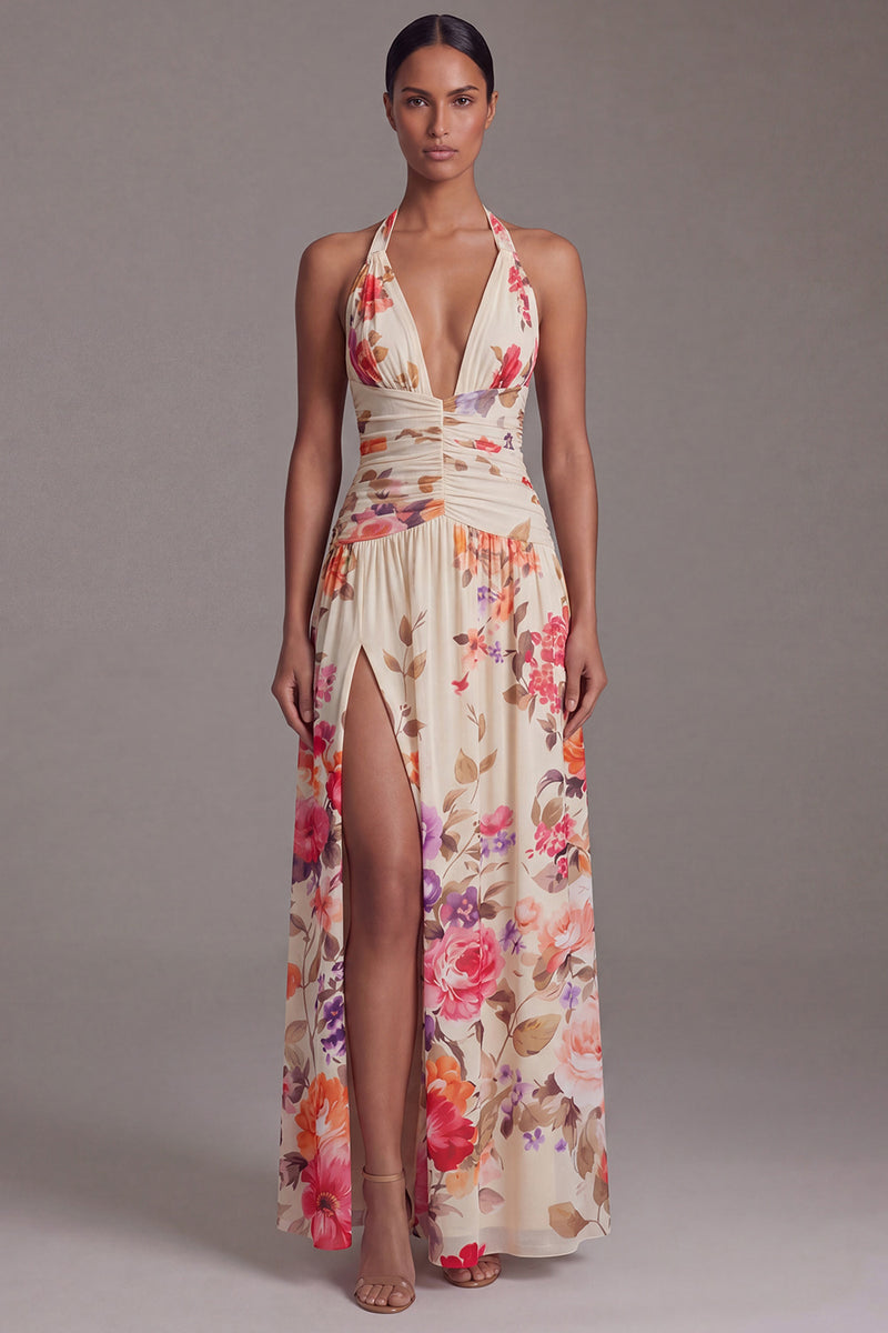 Laden Sie das Bild in den Galerie-Viewer, Schwarzes Halter Muster A-Linie Blumenkleid