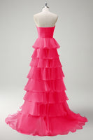 Laden Sie das Bild in den Galerie-Viewer, Orange Herzausschnitt Prinzessin Gestuftes Langes Ballkleid mit Schlitz