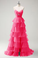 Laden Sie das Bild in den Galerie-Viewer, Orange Herzausschnitt Prinzessin Gestuftes Langes Ballkleid mit Schlitz