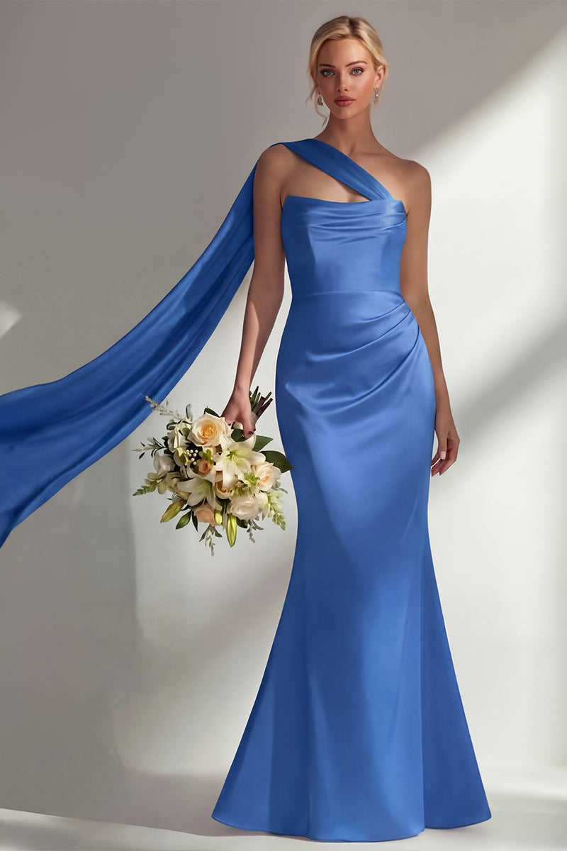 Laden Sie das Bild in den Galerie-Viewer, Bordeauxrotes Trägerloses Meerjungfrauen Satin Konvertierbares Langes Ballkleid mit Girlande